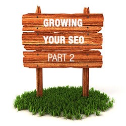 sign says growing your SEO part 2 over a patch of green grass