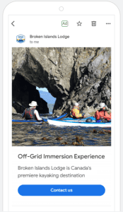 example of broken islands lodge google ad